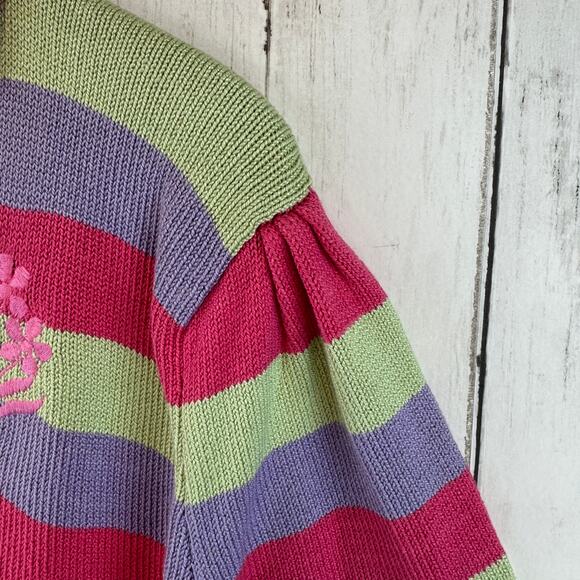 VTG Anne Crimmins Umi Collection Pink/Green Stripe Collared Knit Sweater Large - Picture 2 of 13